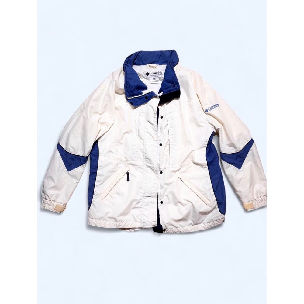 Vintage 90s Columbia Cream Blue Colorblock Padded Windbreaker